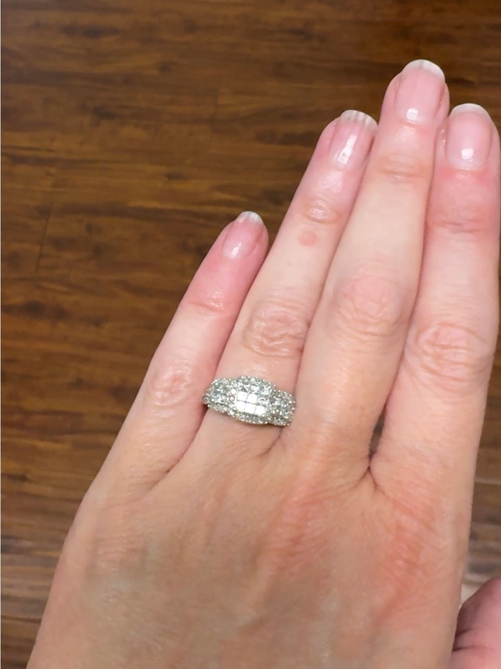 10K White Gold Natural Diamond Princess Cluster Halo Engagement - Picture 14 of 16
